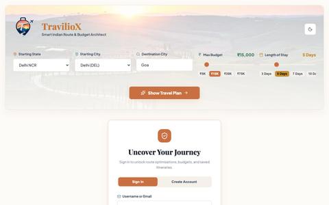 TravilioX - Premium Indian Travel & Budget Planner — screenshot