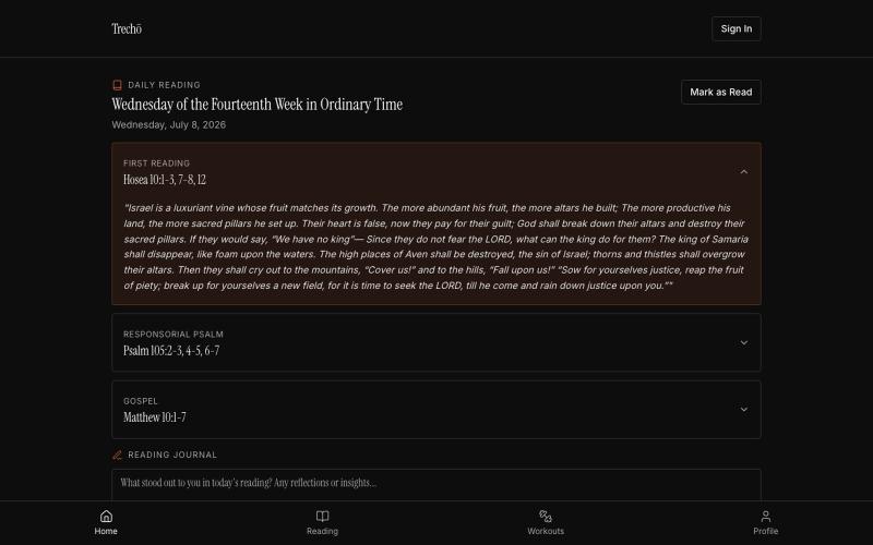 Trechō - Daily Bible Reading & Workout Tracker — screenshot