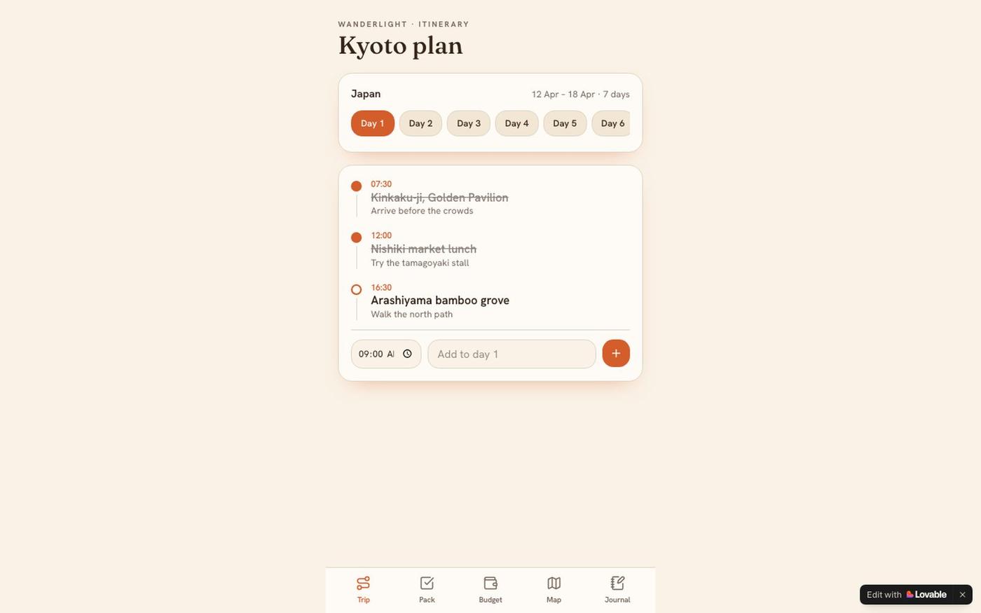 Wanderlight — Trip Itinerary Planner — screenshot