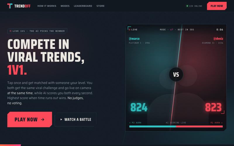 Trendoff: live 1v1 trend battles, judged by AI — screenshot