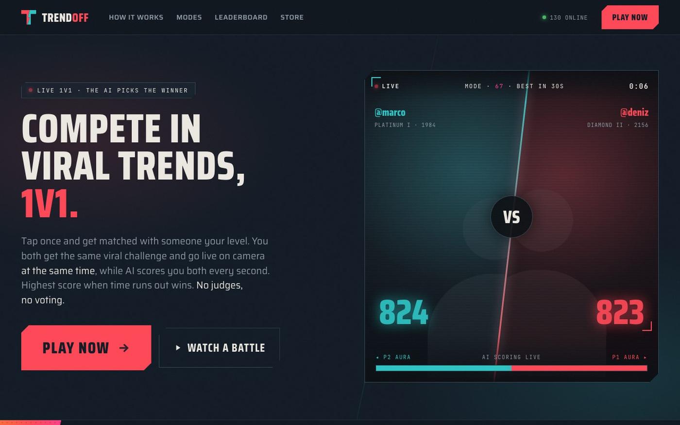 Trendoff: live 1v1 trend battles, judged by AI — screenshot