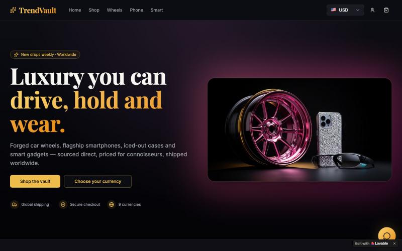 TrendVault — Luxury Wheels, Phones & Smart Tech — screenshot