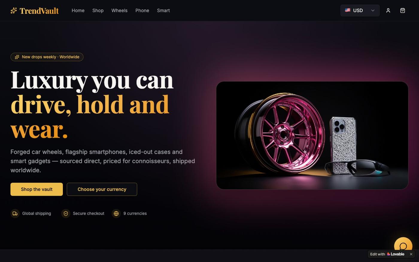 TrendVault — Luxury Wheels, Phones & Smart Tech — screenshot