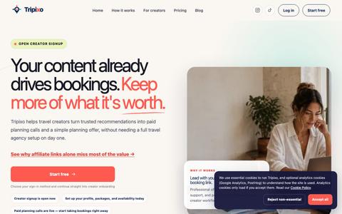 Tripixo — Turn Travel Expertise Into Paid Planning Calls — screenshot