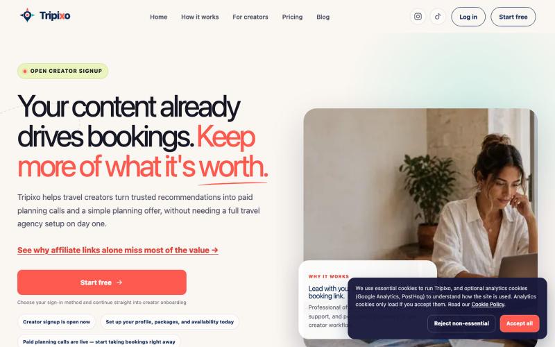 Tripixo — Turn Travel Expertise Into Paid Planning Calls — screenshot