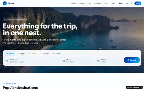 TripNest — Hotels, Flights, Cars & Transfers in One Place — screenshot