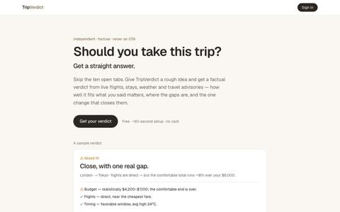 TripVerdict — Know exactly what would make your trip work — screenshot