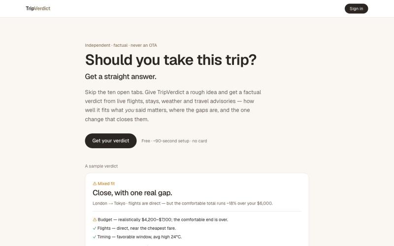 TripVerdict — Know exactly what would make your trip work — screenshot