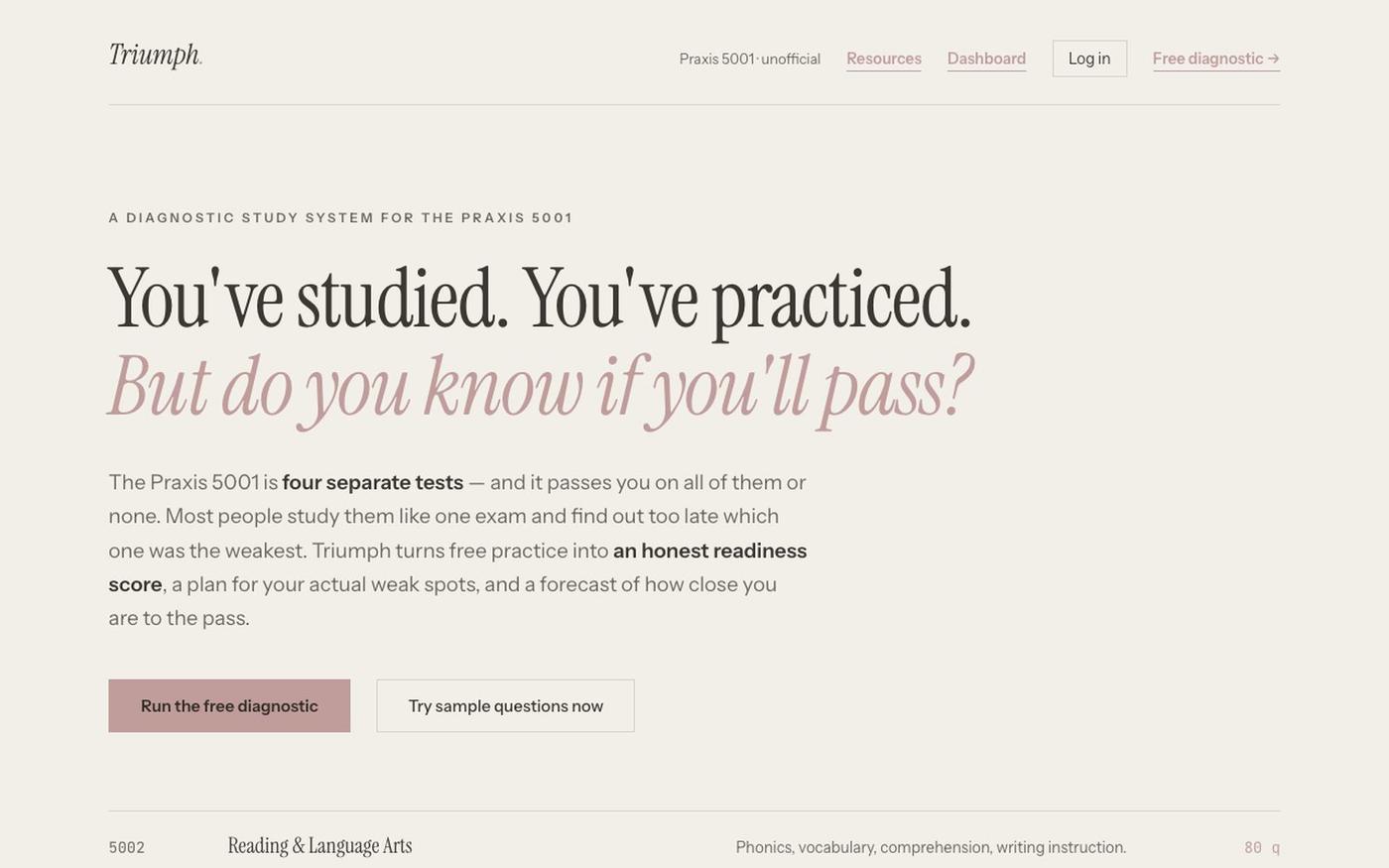Triumph — Free Praxis 5001 Readiness Diagnostic for Teacher Candidates — screenshot
