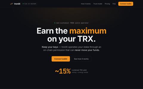 troniti — non-custodial TRON staking & energy yield — screenshot