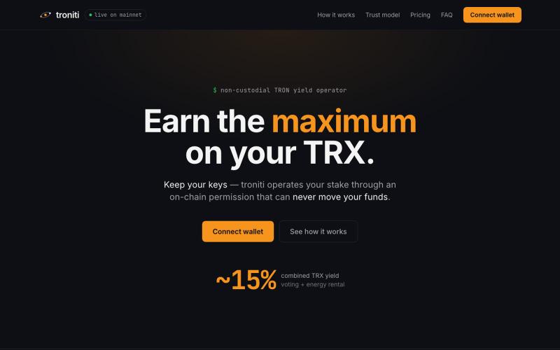 troniti — non-custodial TRON staking & energy yield — screenshot