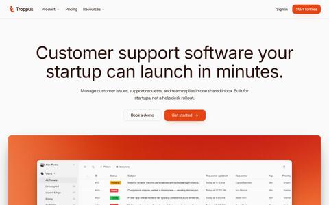 Customer Support Software for Startups · Troppus — screenshot