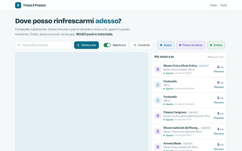 Trova il Fresco: dove rinfrescarti adesso, vicino a te — screenshot