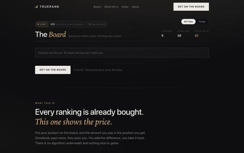 TRUERANK · The leaderboard where the only ranking signal is money. — screenshot