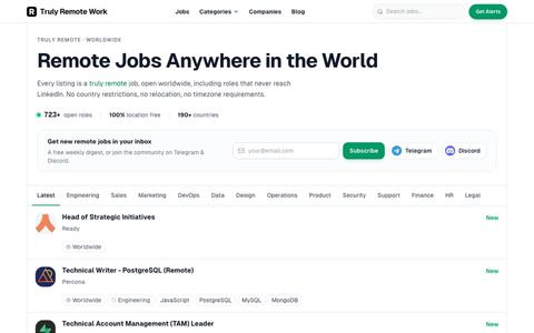 Truly Remote Jobs: Work From Anywhere, Open Worldwide — screenshot