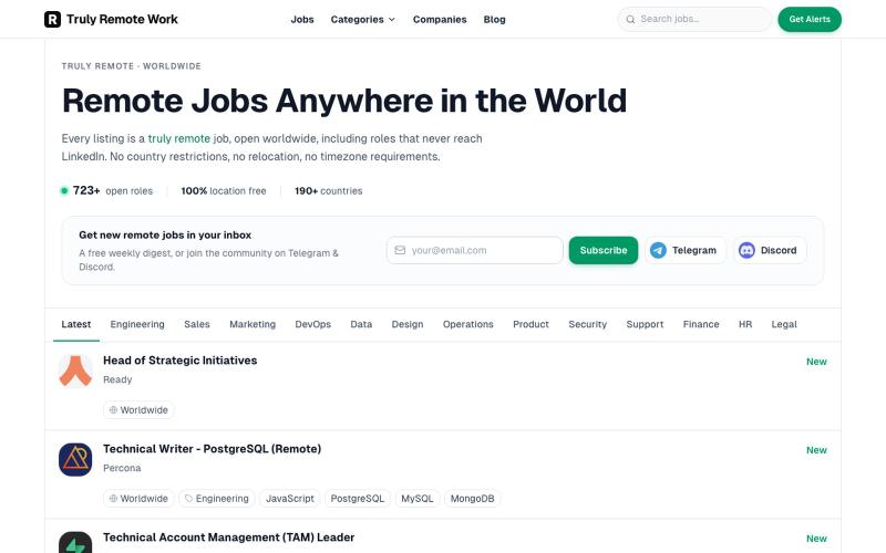 Truly Remote Jobs: Work From Anywhere, Open Worldwide — screenshot