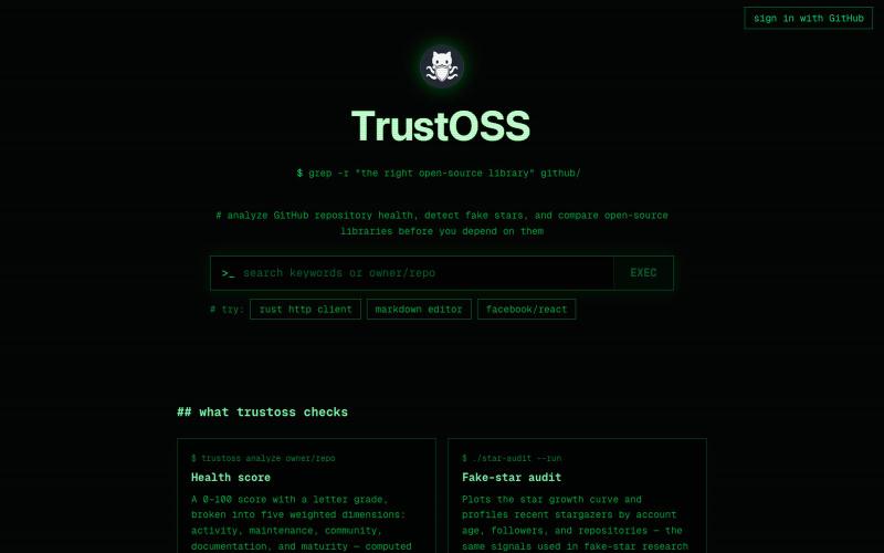 TrustOSS — GitHub Repository Quality Analyzer — screenshot