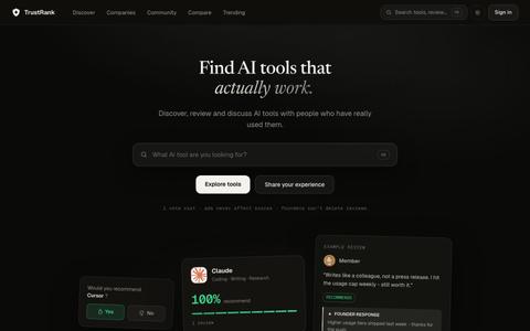 TrustRank: find AI tools that actually work — screenshot