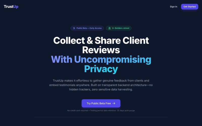 TrustUp — Collect & Embed Client Reviews Easily — screenshot