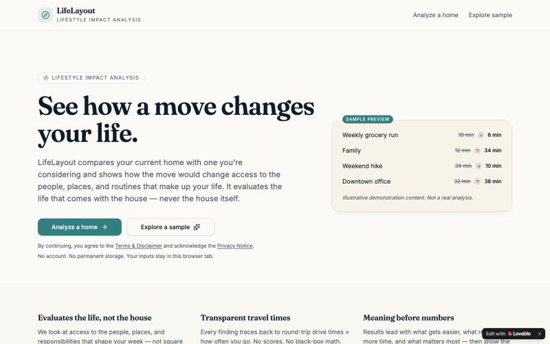 LifeLayout — See how a move changes your life — screenshot