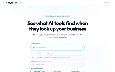 tryagentscore - Is AI recommending your business? — screenshot