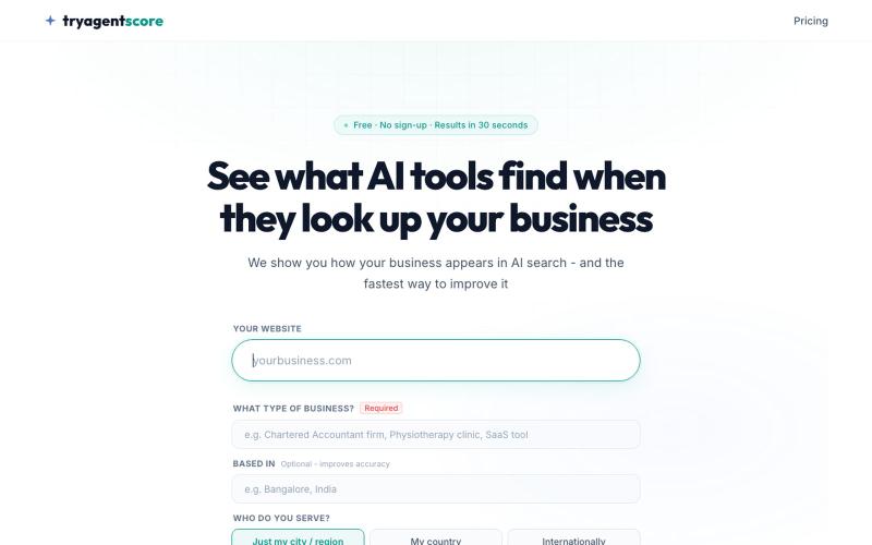 tryagentscore - Is AI recommending your business? — screenshot
