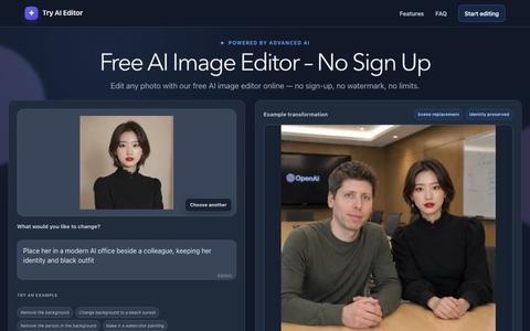 Free AI Image Editor Online – No Sign Up | Try AI Editor — screenshot