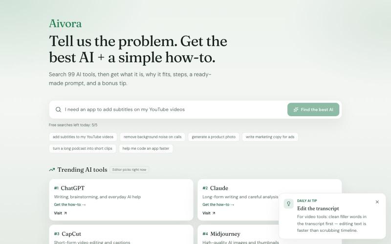 Aivora — Find the best AI for any problem — screenshot
