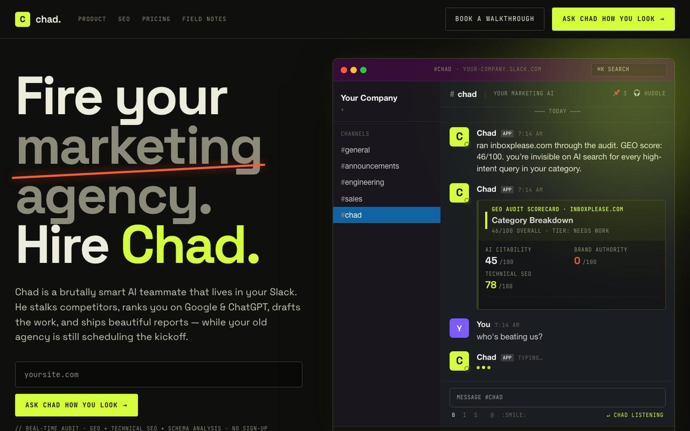Chad — the AI marketing teammate that lives in Slack — screenshot