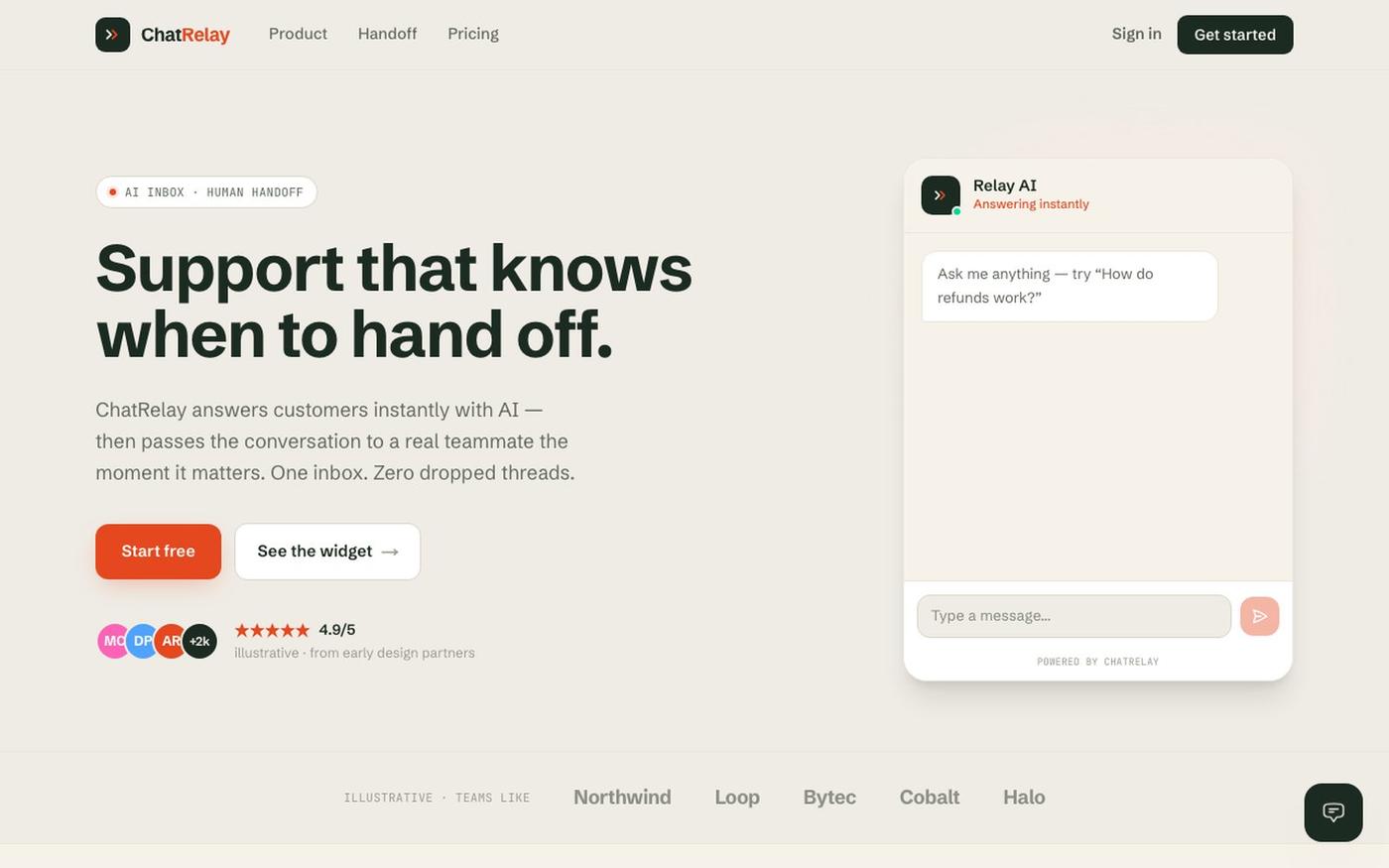 ChatRelay — AI answers. You close. — screenshot