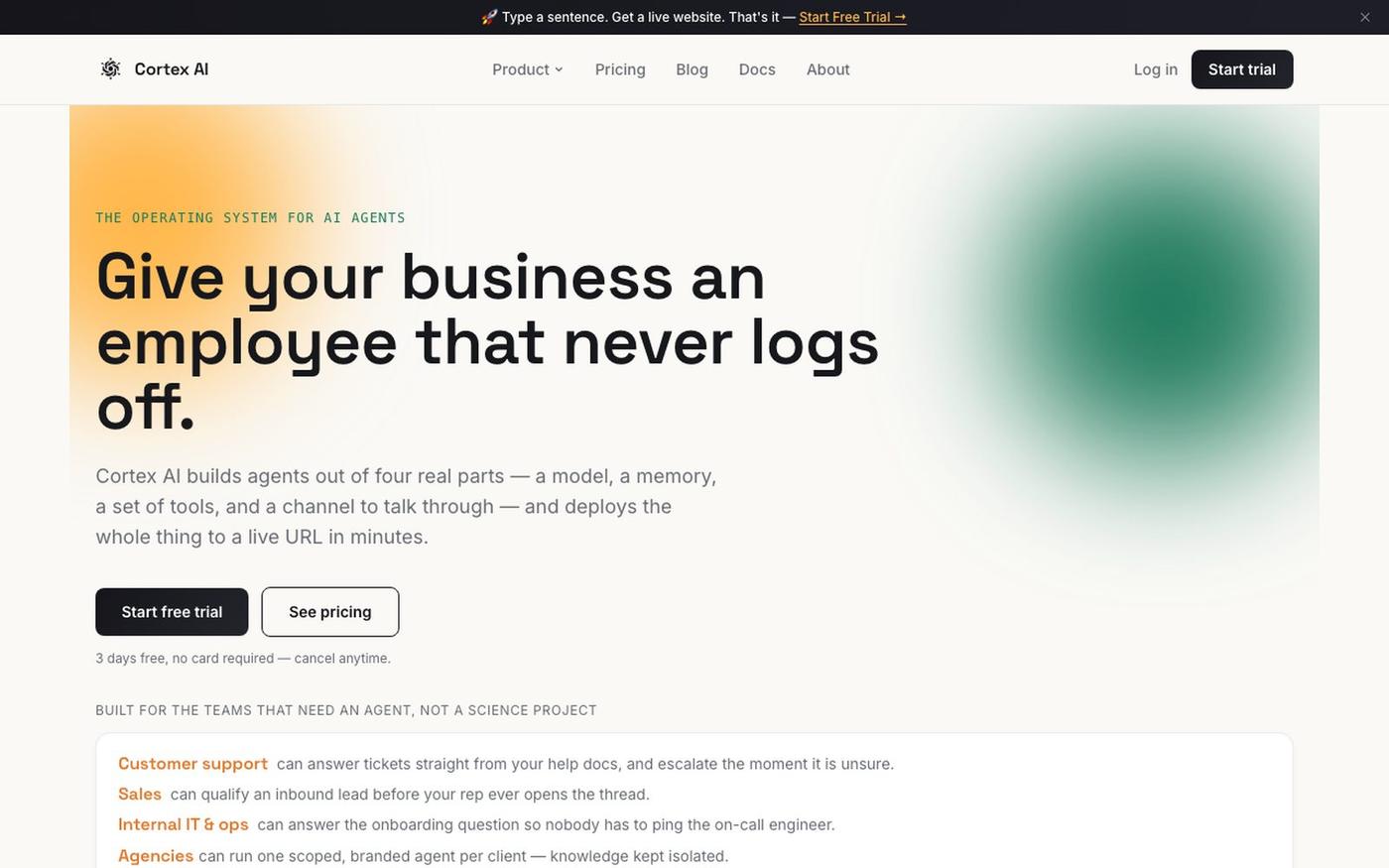 Cortex AI — Build & Deploy AI Agents for Your Business — screenshot