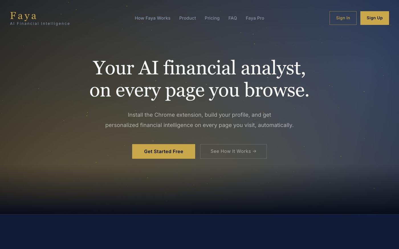 Faya AI Financial Intelligence Chrome Extension — screenshot