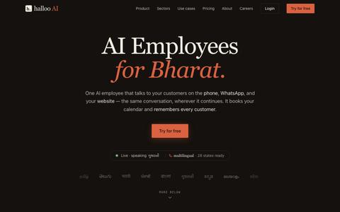halloo AI — omnichannel AI employees for Indian business — screenshot