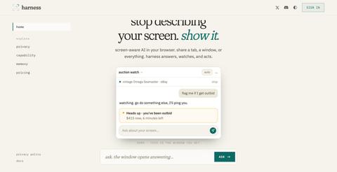 harness · screen-aware AI in your browser — screenshot