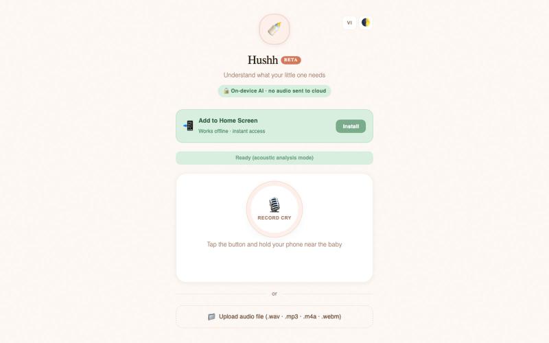 Hushh - Understand baby's cry with AI — screenshot