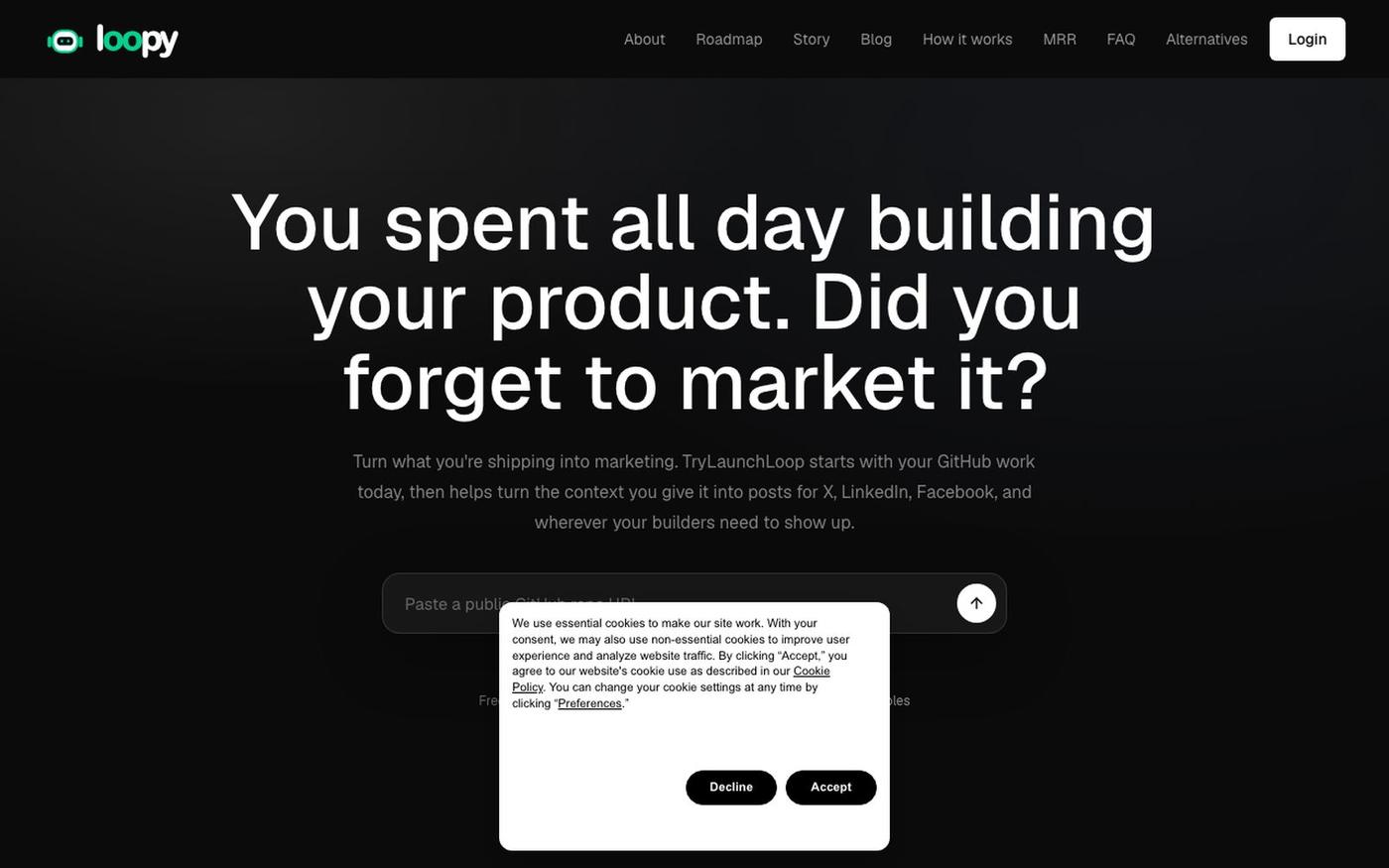 TryLaunchLoop | You spent all day building your product. Did you forget to marke — screenshot