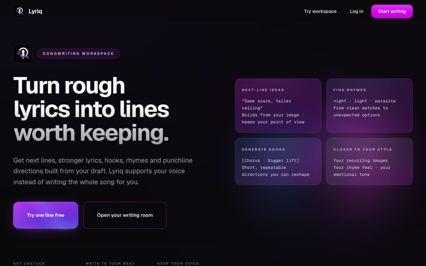 Lyriq | Songwriting Workspace — screenshot