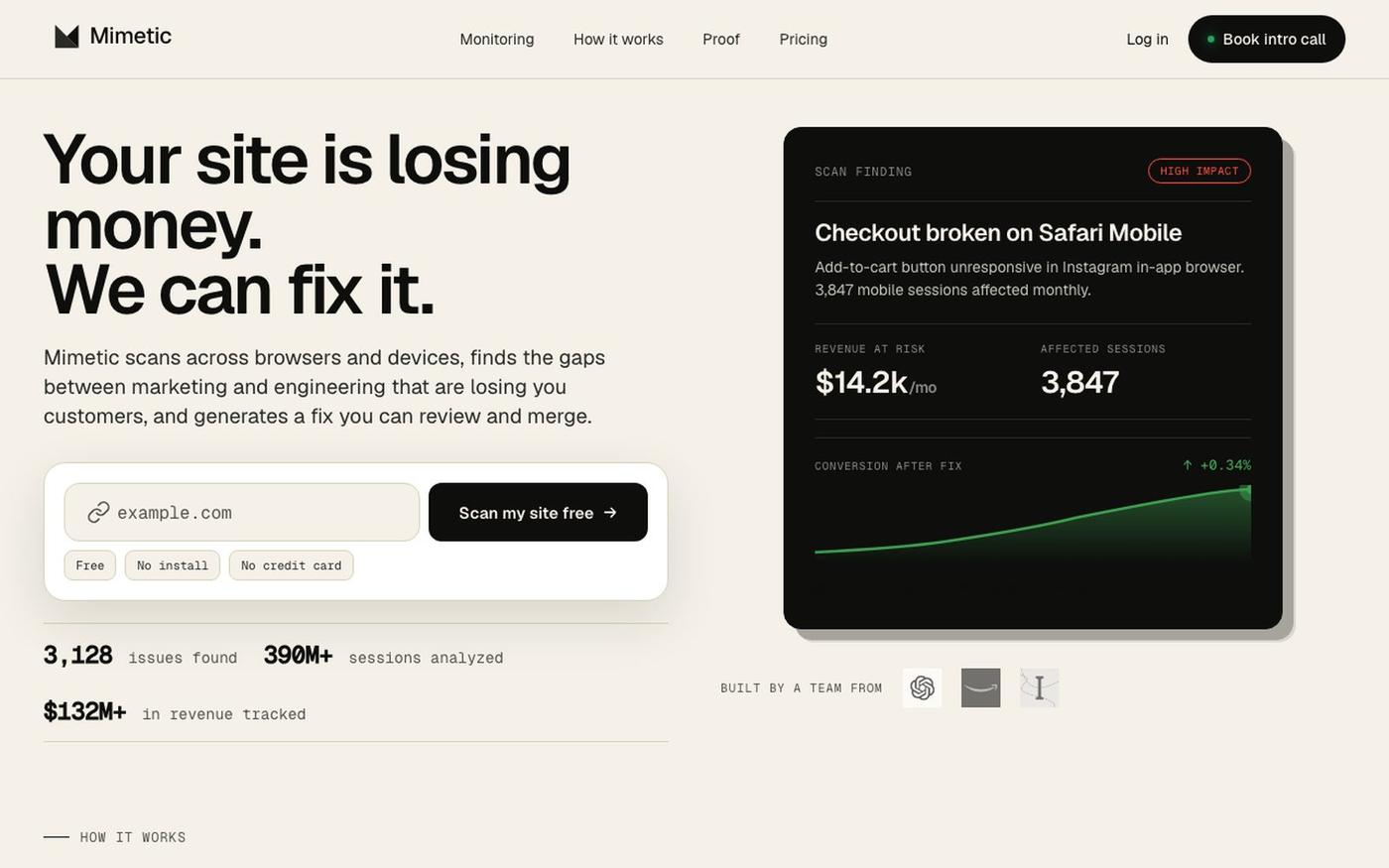 Mimetic | Your site is losing money. We can fix it. — screenshot