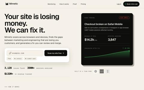 Mimetic | Your site is losing money. We can fix it. — screenshot