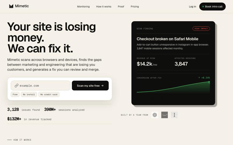 Mimetic | Your site is losing money. We can fix it. — screenshot