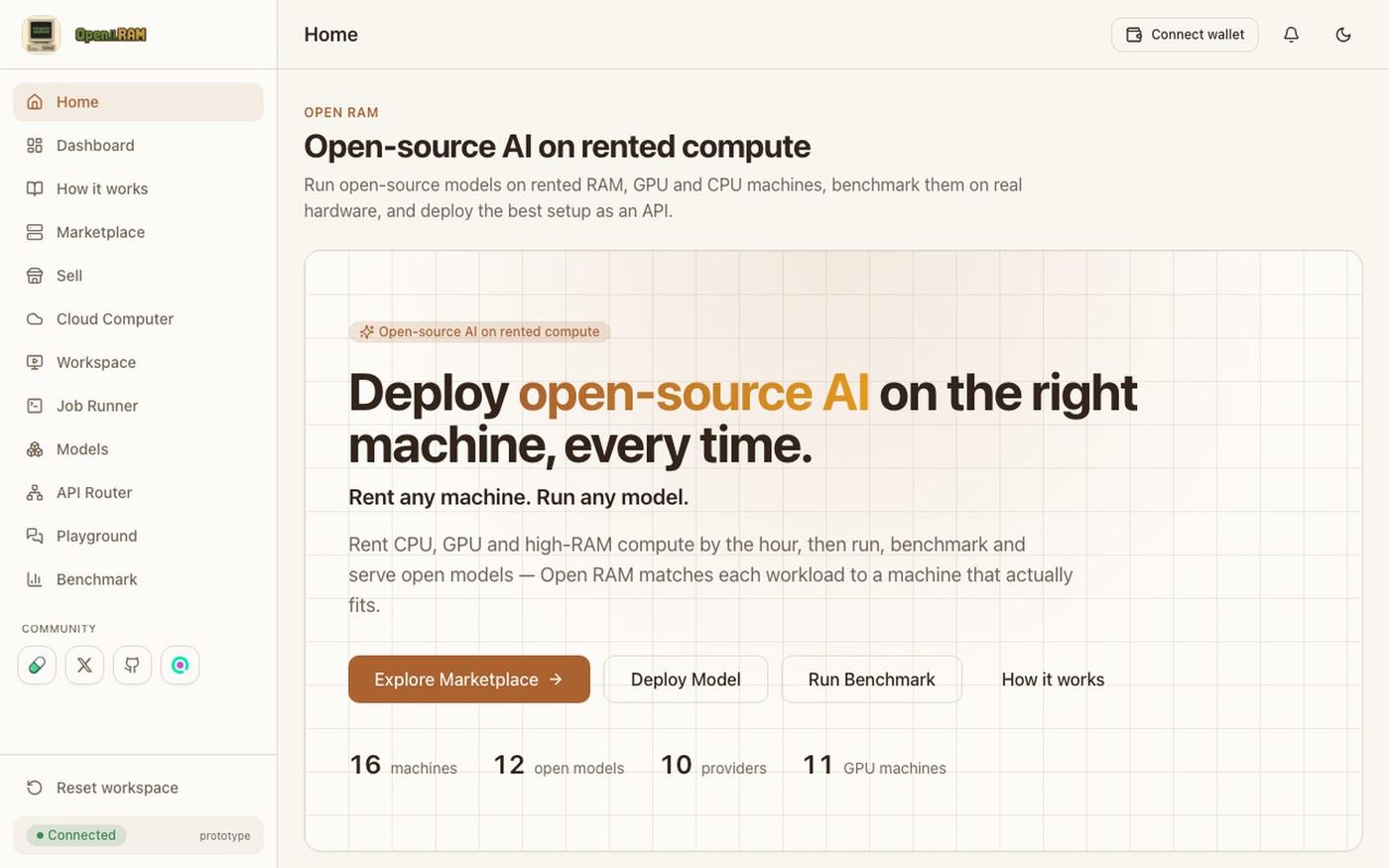 Open RAM — Run open-source AI on rented compute — screenshot