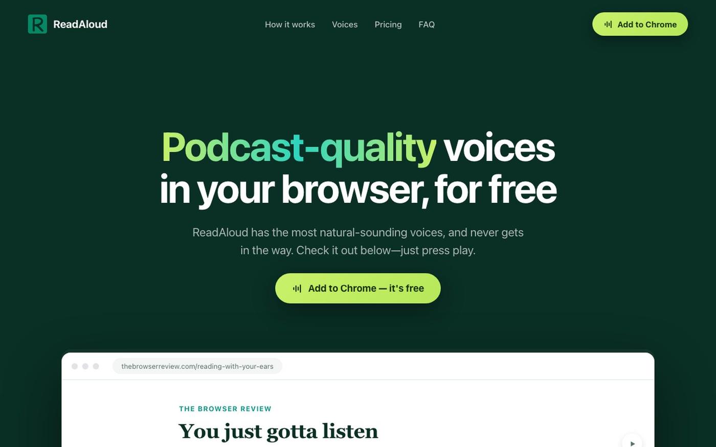 ReadAloud — Podcast-quality voices in your browser — screenshot