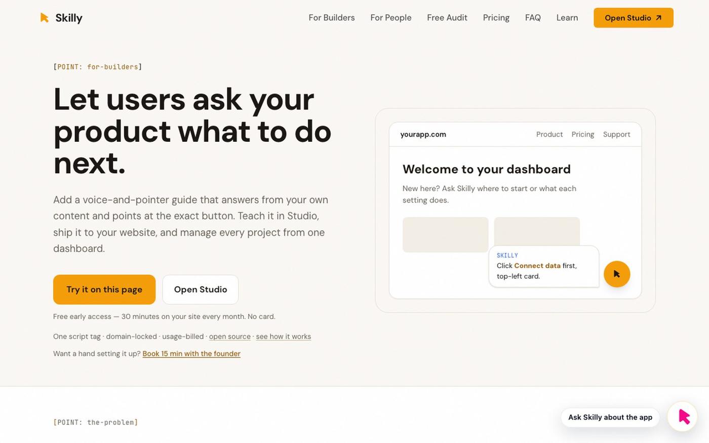 Skilly for Builders - Voice guidance for your website or app — screenshot