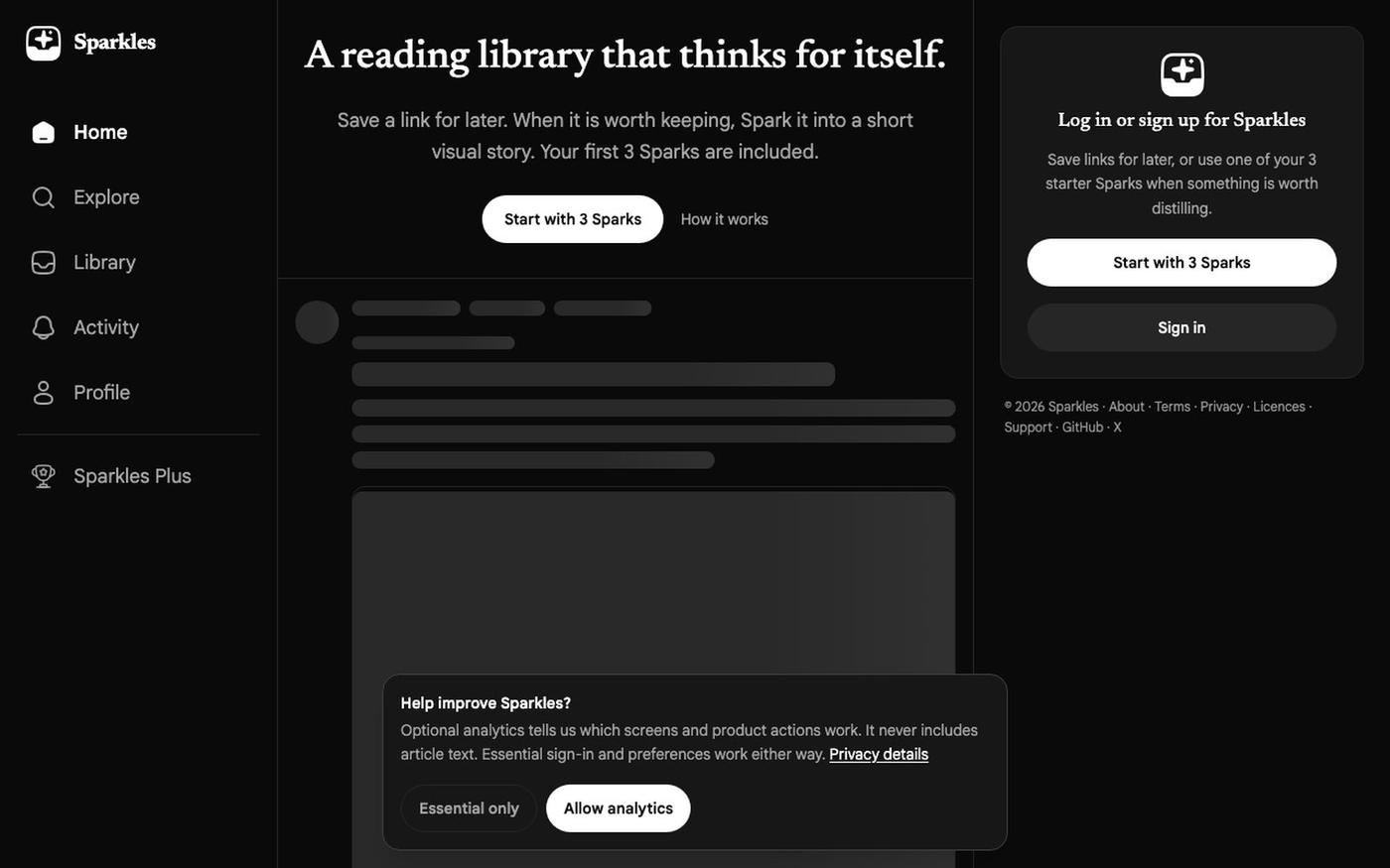 Sparkles — a reading library that thinks for itself — screenshot