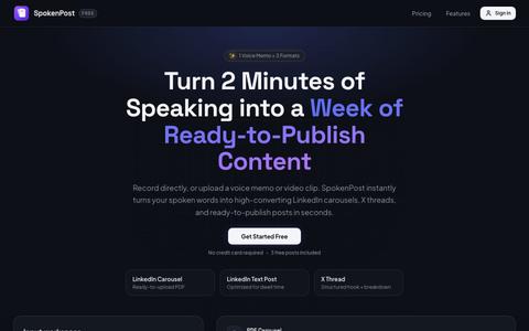 SpokenPost – Voice Memo to LinkedIn Carousel, Post & X Thread — screenshot
