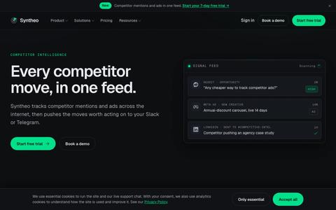 Track Competitor Mentions & Ads in One Feed | Syntheo — screenshot