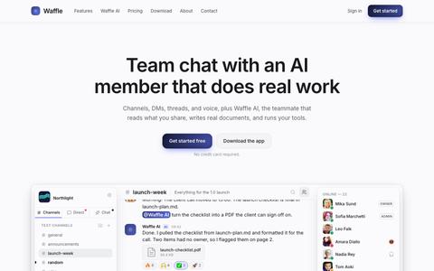 Waffle: team chat with an AI member that does real work — screenshot