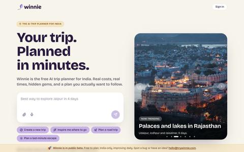 Winnie: AI Trip Planner for India — screenshot