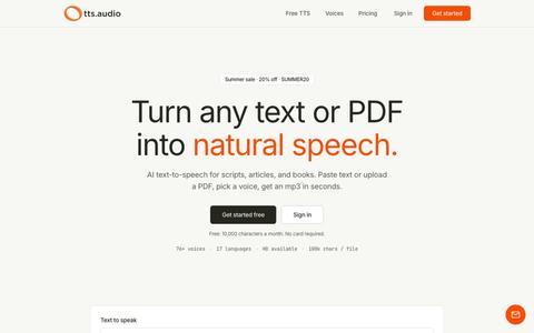 Free TTS Audio — AI Text-to-Speech & PDF to MP3 | tts.audio — screenshot