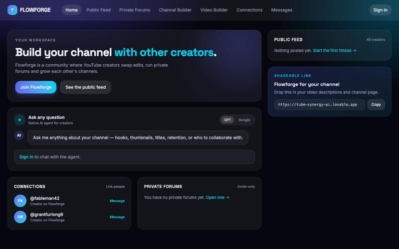 Flowforge — Build YouTube Channels Together — screenshot